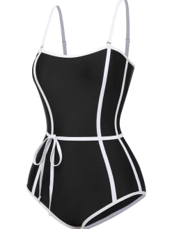 Online Retro Stage Black 1960s Lined Sling One-Piece Swimsuit