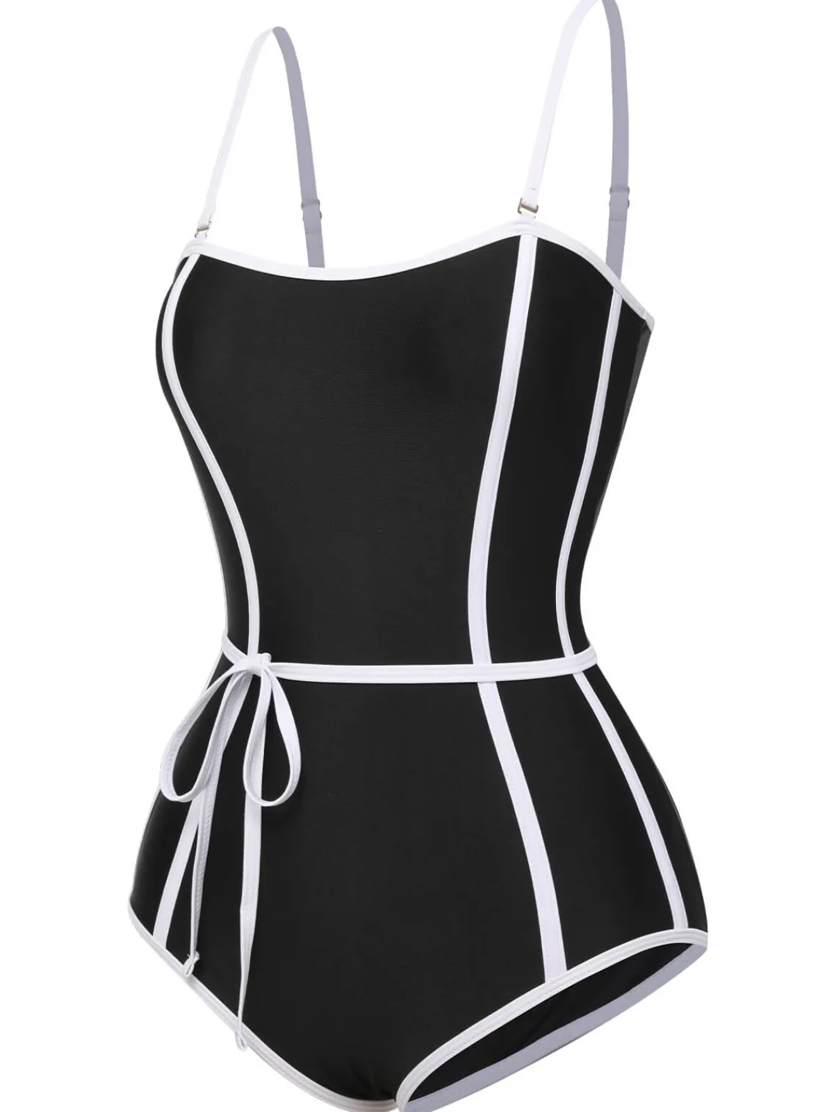 Online Retro Stage Black 1960s Lined Sling One-Piece Swimsuit