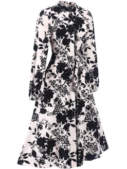 Hot Retro Stage 1940s Long Sleeve Floral Vintage Dress Black