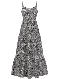 New Retro Stage 1930s Mandala Print Strap Dress Black