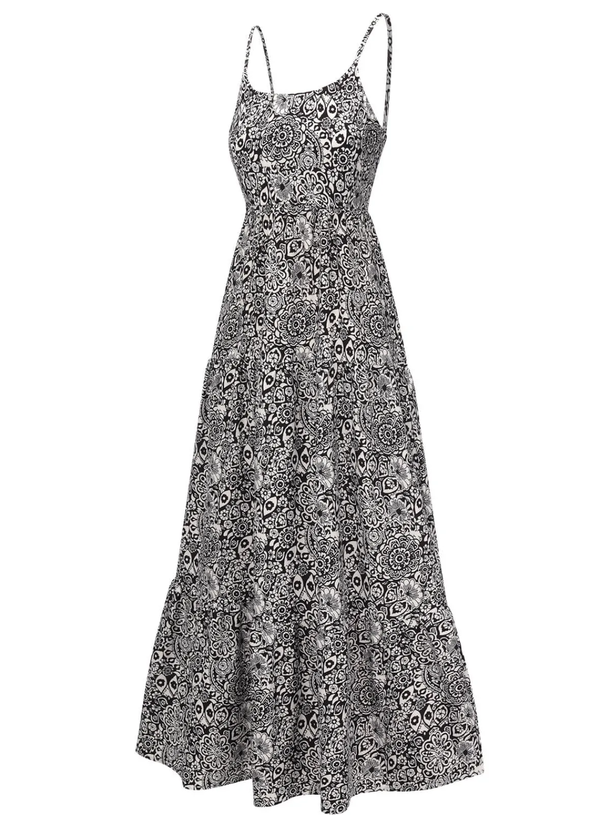 New Retro Stage 1930s Mandala Print Strap Dress Black