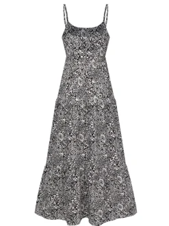 New Retro Stage 1930s Mandala Print Strap Dress Black