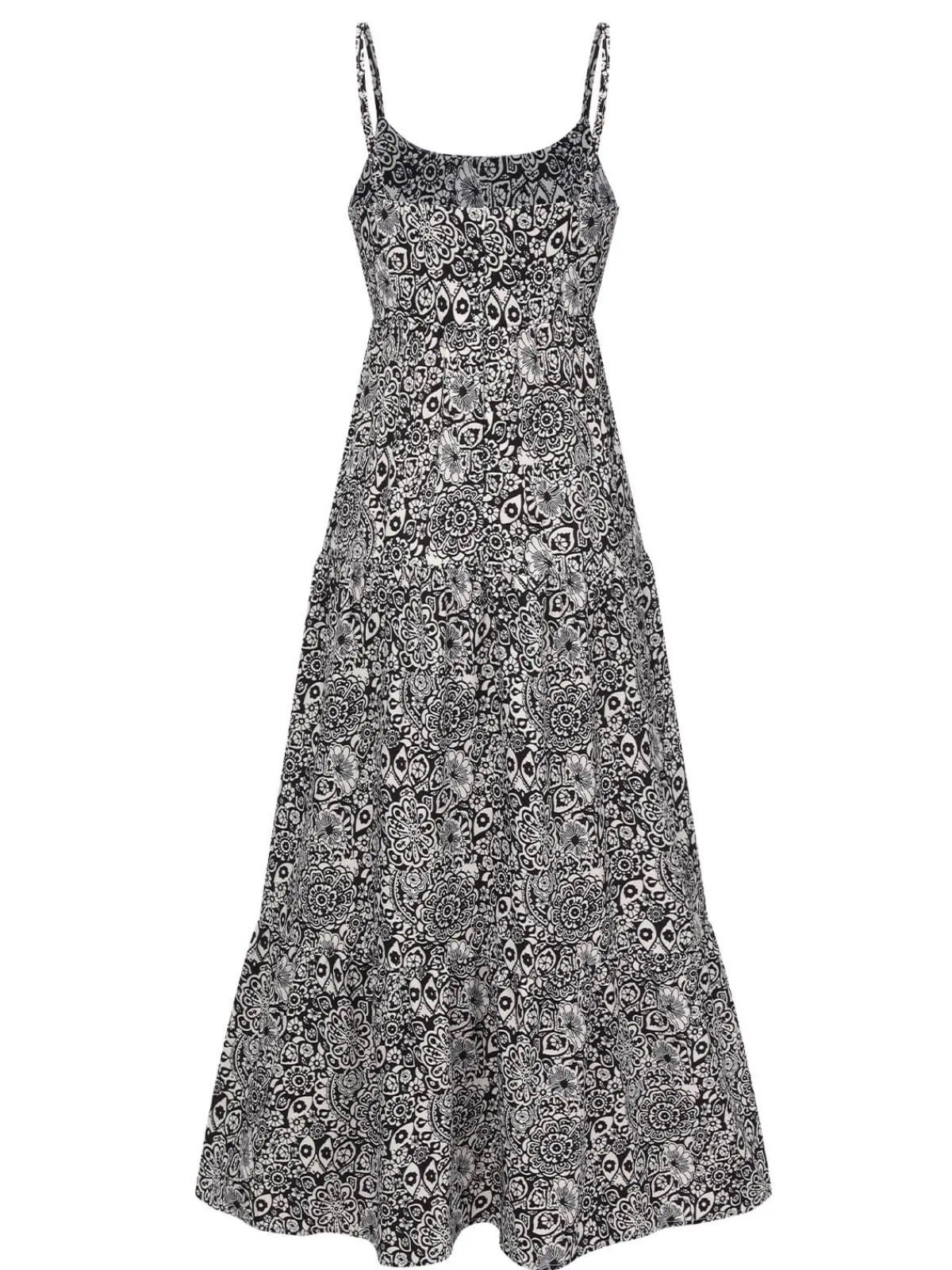 New Retro Stage 1930s Mandala Print Strap Dress Black