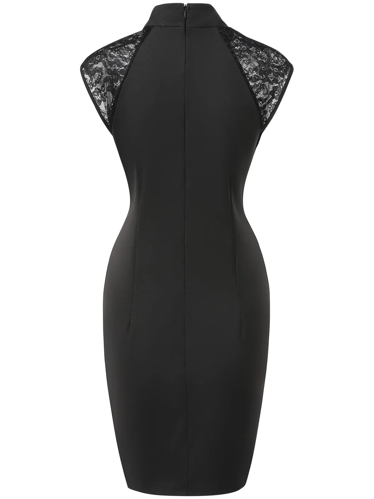 Clearance Retro Stage 1960s Mandarin Collar Embroidered Floral Pencil Dress Black