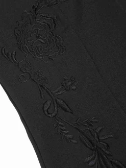 Clearance Retro Stage 1960s Mandarin Collar Embroidered Floral Pencil Dress Black