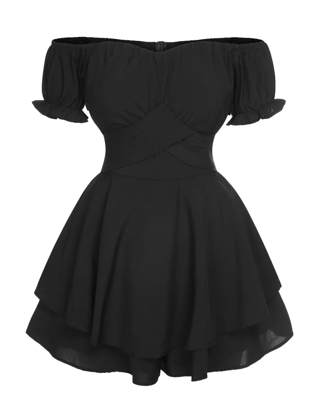 Fashion Retro Stage 1950s Off Shoulder Ruffle Sleeves Romper Black