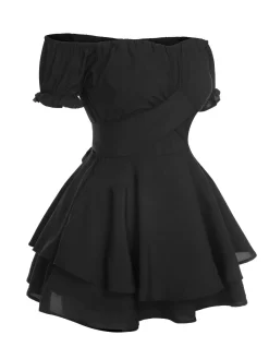 Fashion Retro Stage 1950s Off Shoulder Ruffle Sleeves Romper Black