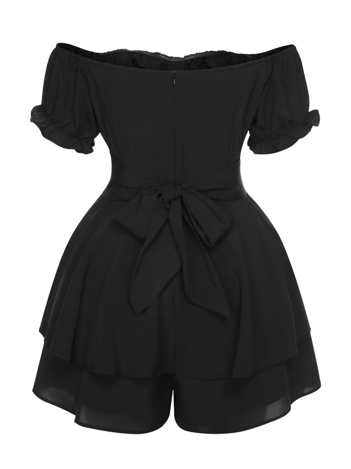 Fashion Retro Stage 1950s Off Shoulder Ruffle Sleeves Romper Black