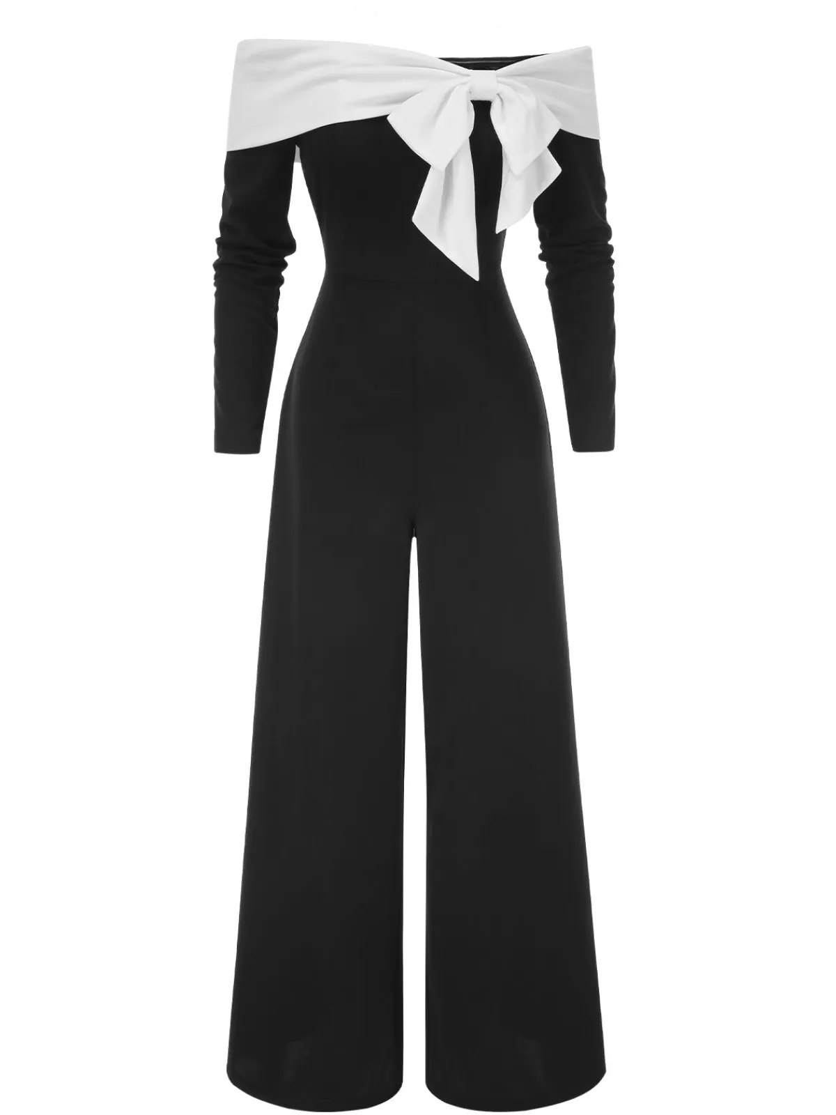 Fashion Retro Stage 1930s Off-Shoulder Bow Jumpsuit Black