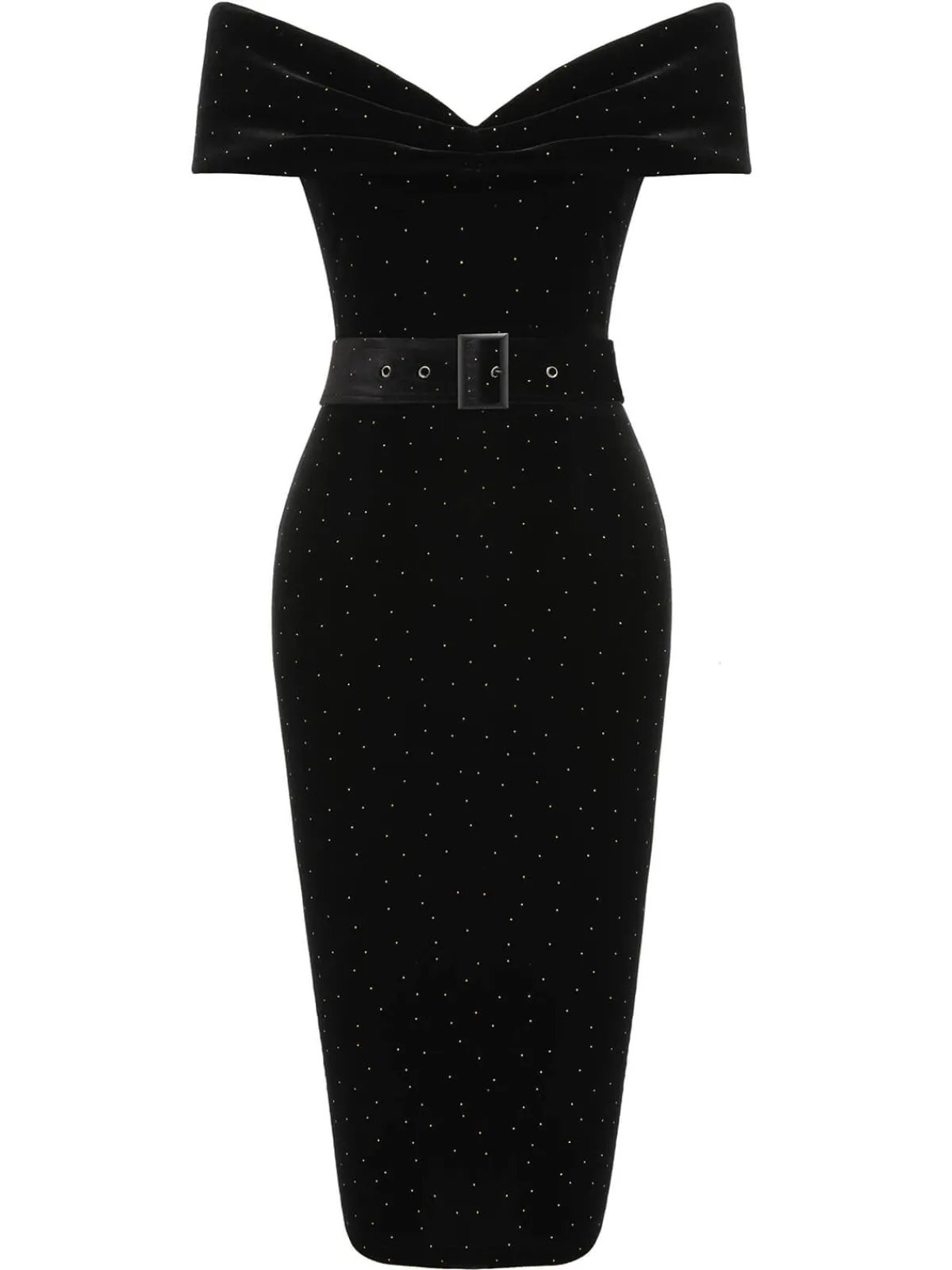 Hot Retro Stage 1960s Off-Shoulder Rhinestones Velvet Dress Black
