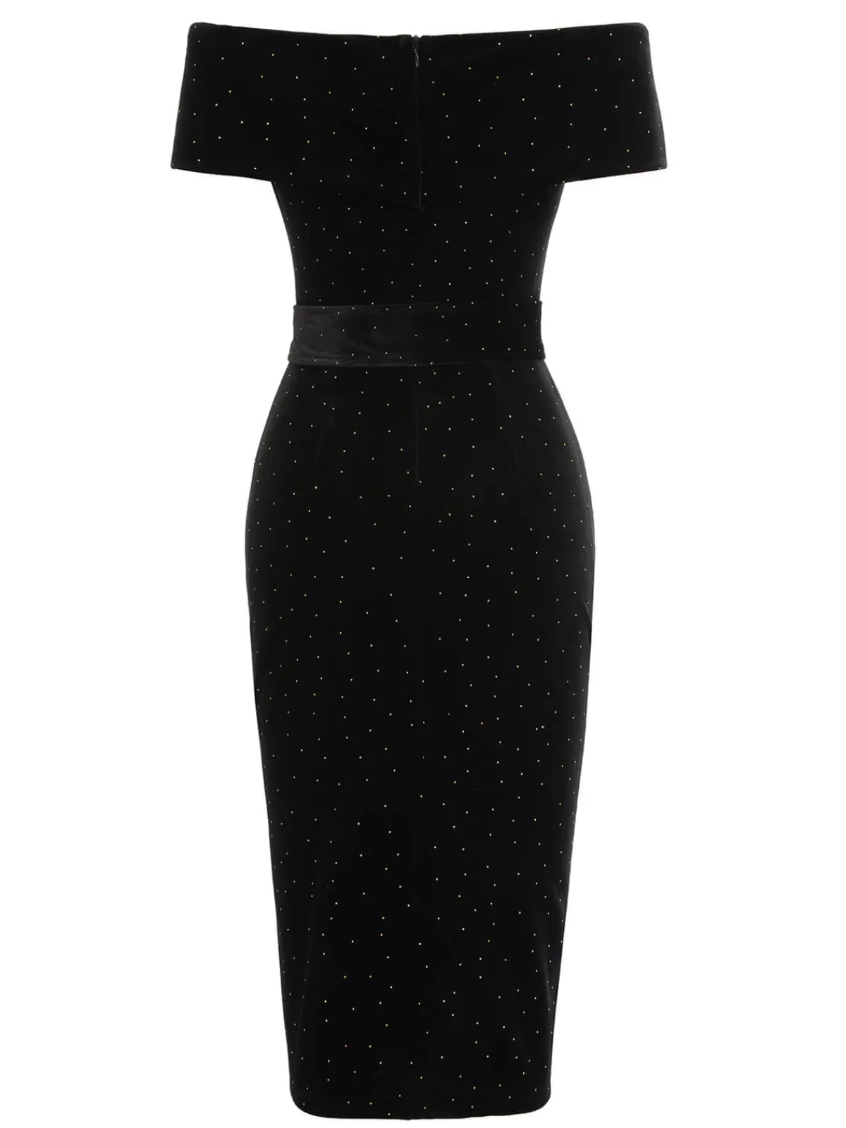 Hot Retro Stage 1960s Off-Shoulder Rhinestones Velvet Dress Black