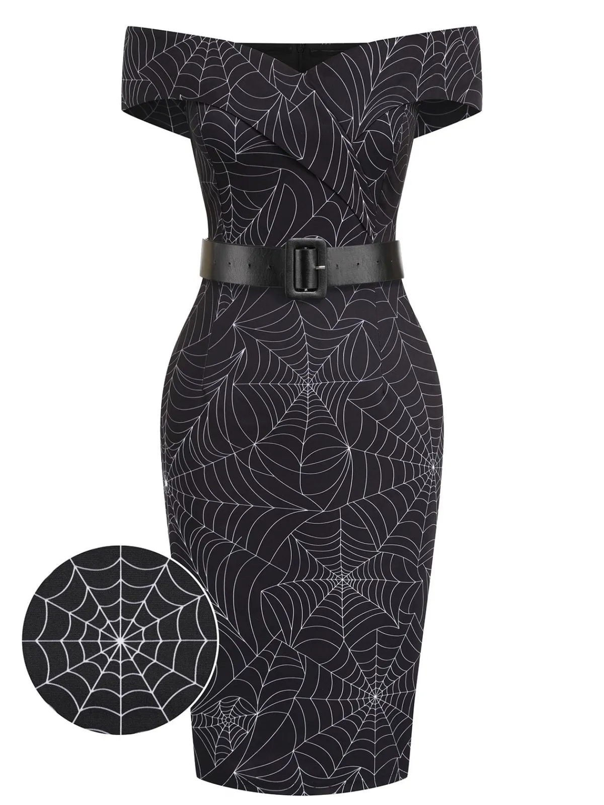Sale Retro Stage 1960s Off-shoulder Spider Web Dress Black