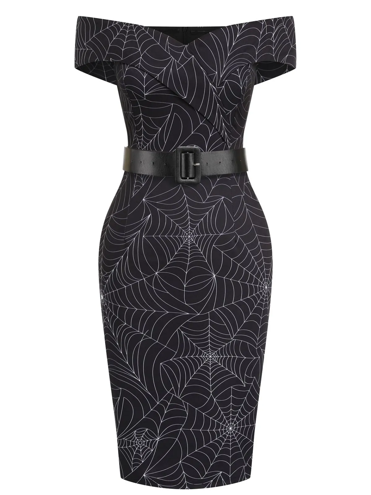 Sale Retro Stage 1960s Off-shoulder Spider Web Dress Black