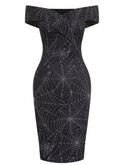 Sale Retro Stage 1960s Off-shoulder Spider Web Dress Black
