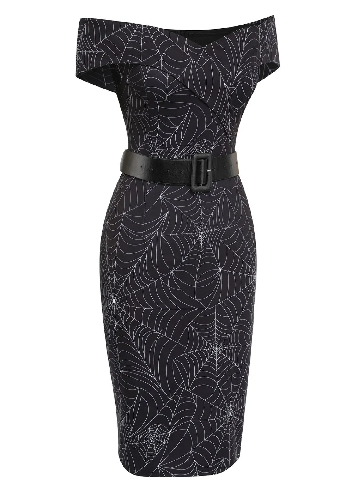 Sale Retro Stage 1960s Off-shoulder Spider Web Dress Black