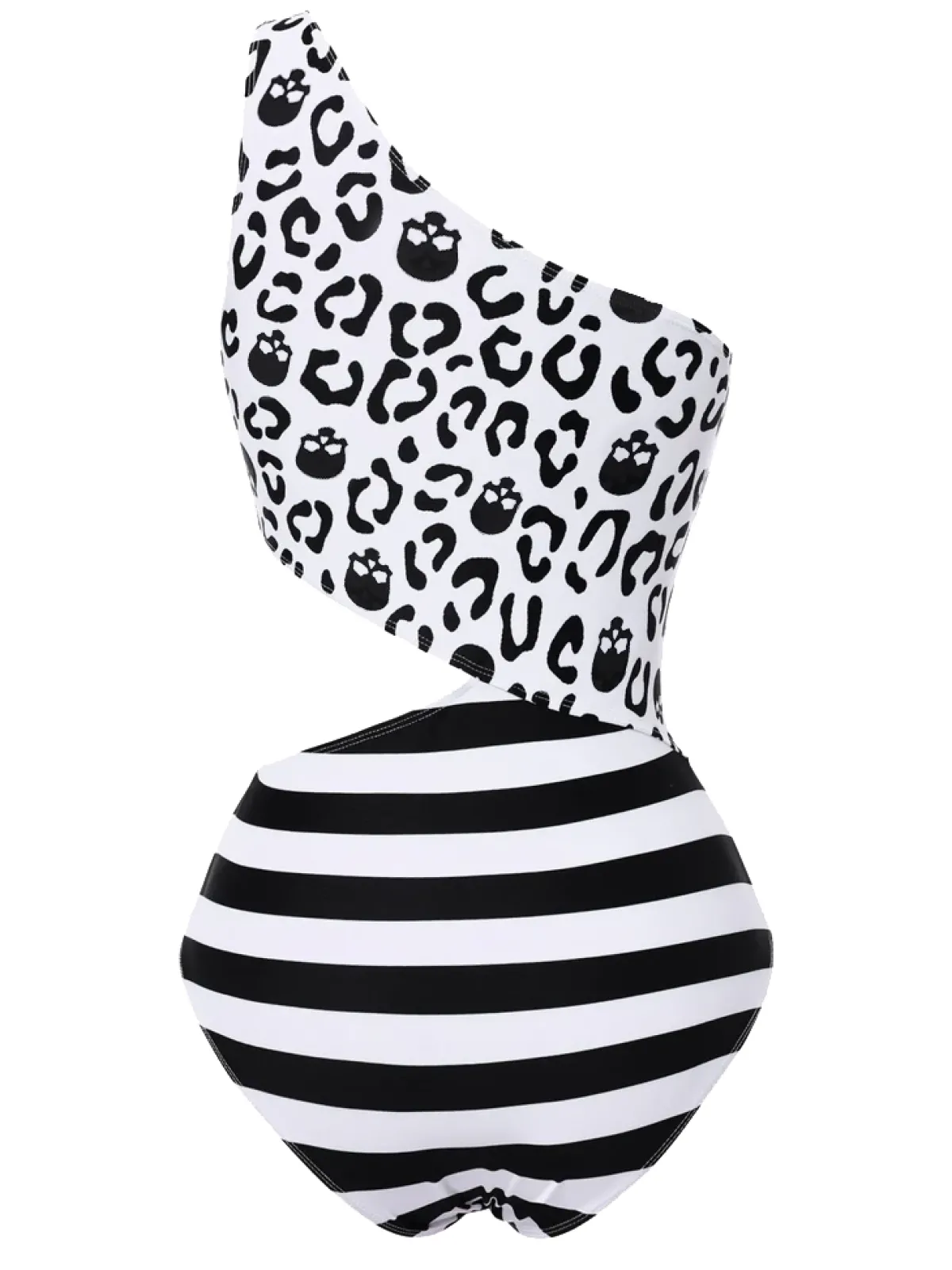Sale Retro Stage 1980s One-Shoulder Hollow Skull Stripe Swimsuit Black