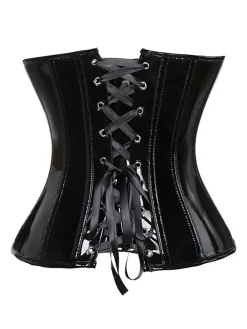 Online Retro Stage 1960s Patent Leather Bandeau Corset Black