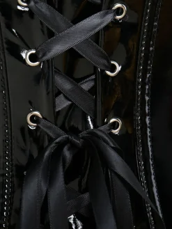 Online Retro Stage 1960s Patent Leather Bandeau Corset Black