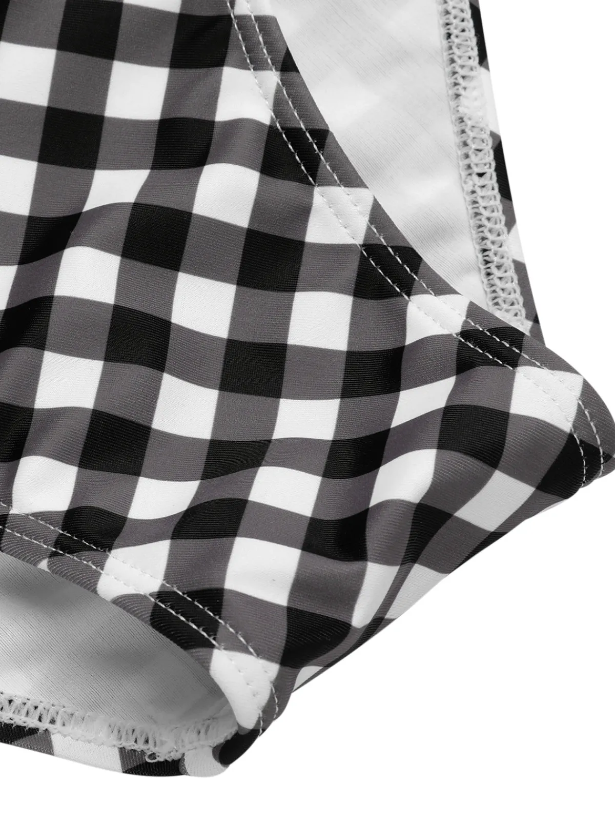 Best Retro Stage 1940s Plaid Halter Swimsuit Black