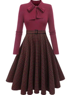 New Retro Stage Black 1950s Plaid Knitting Dress