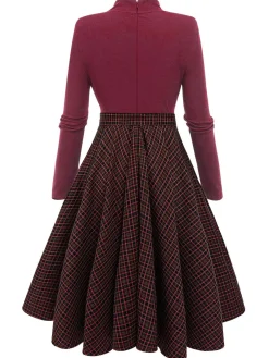 New Retro Stage Black 1950s Plaid Knitting Dress