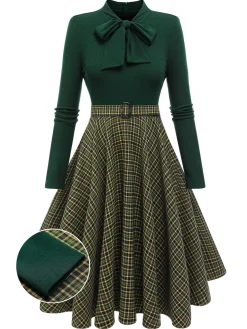 New Retro Stage Black 1950s Plaid Knitting Dress