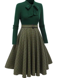 New Retro Stage Black 1950s Plaid Knitting Dress