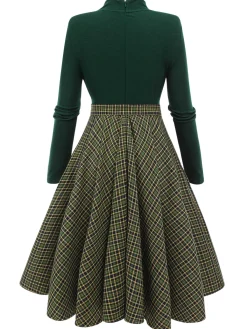 New Retro Stage Black 1950s Plaid Knitting Dress