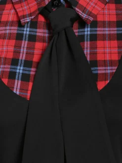 Outlet Retro Stage 1950s Plaid Patchwork Dress Black