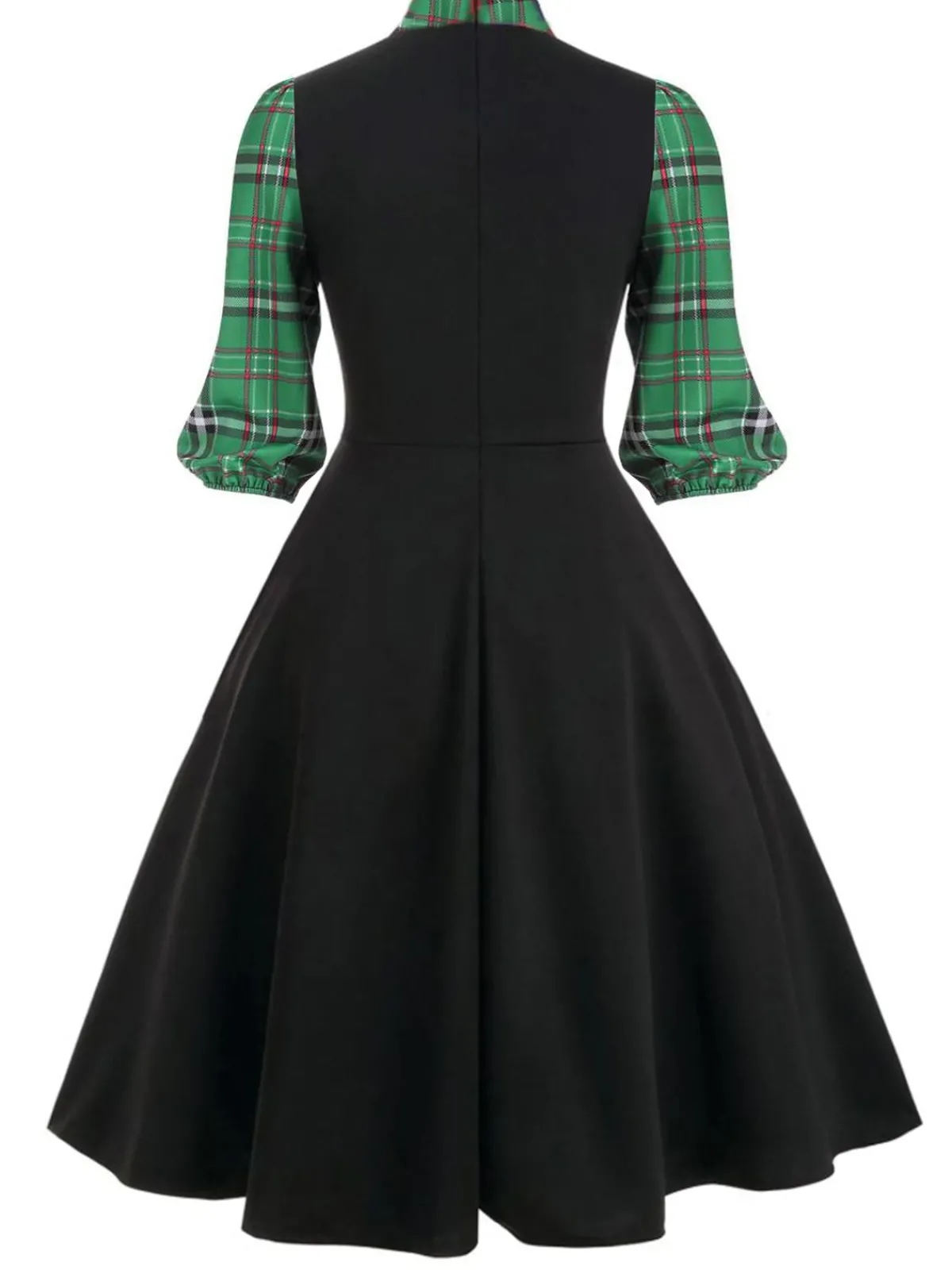 Outlet Retro Stage 1950s Plaid Patchwork Swing Dress Black