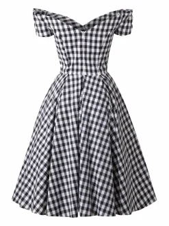 Best Retro Stage 1950s Plaid Swing Dress Black