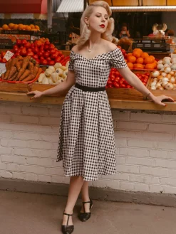 Best Retro Stage 1950s Plaid Swing Dress Black