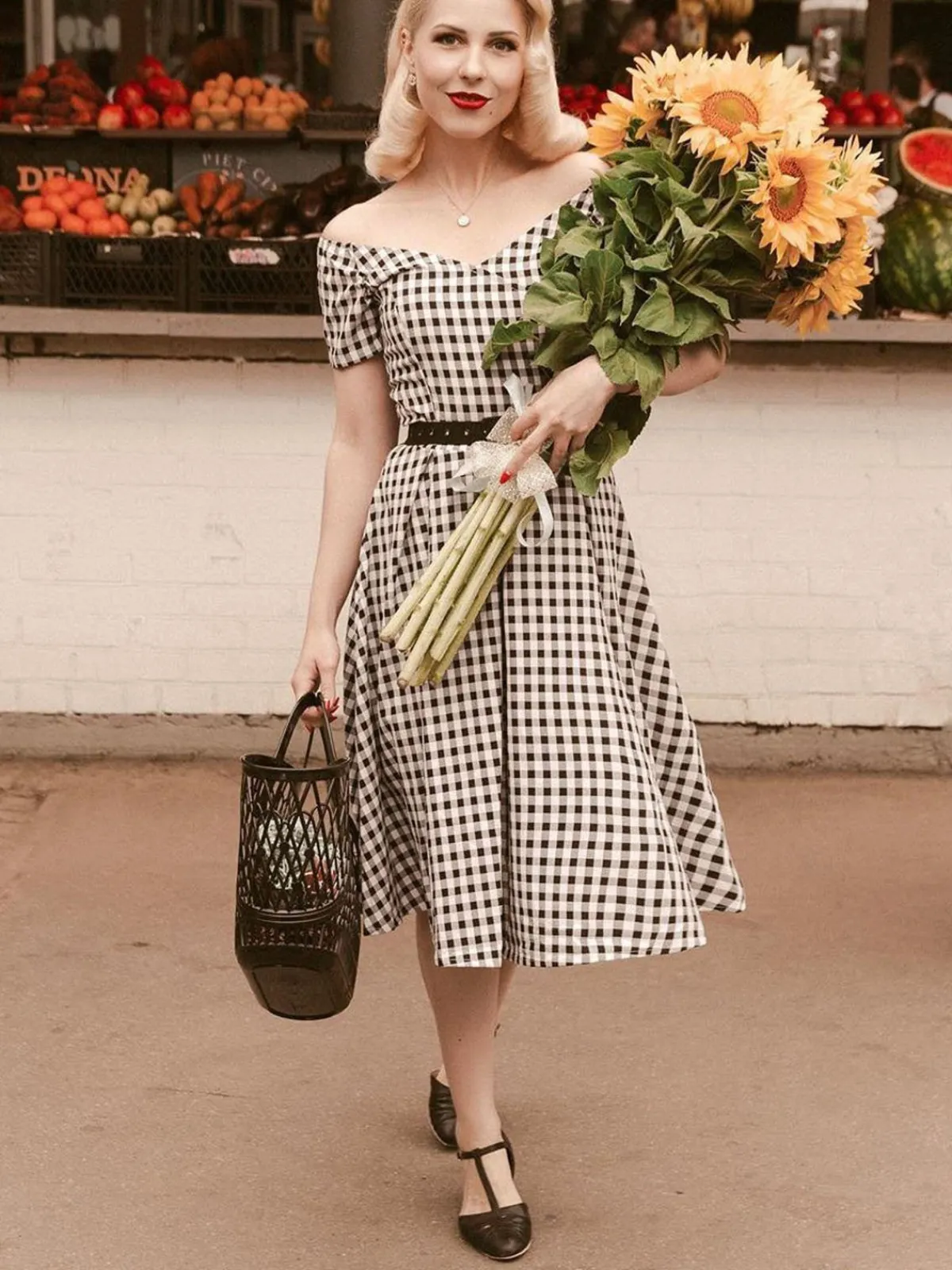 Best Retro Stage 1950s Plaid Swing Dress Black