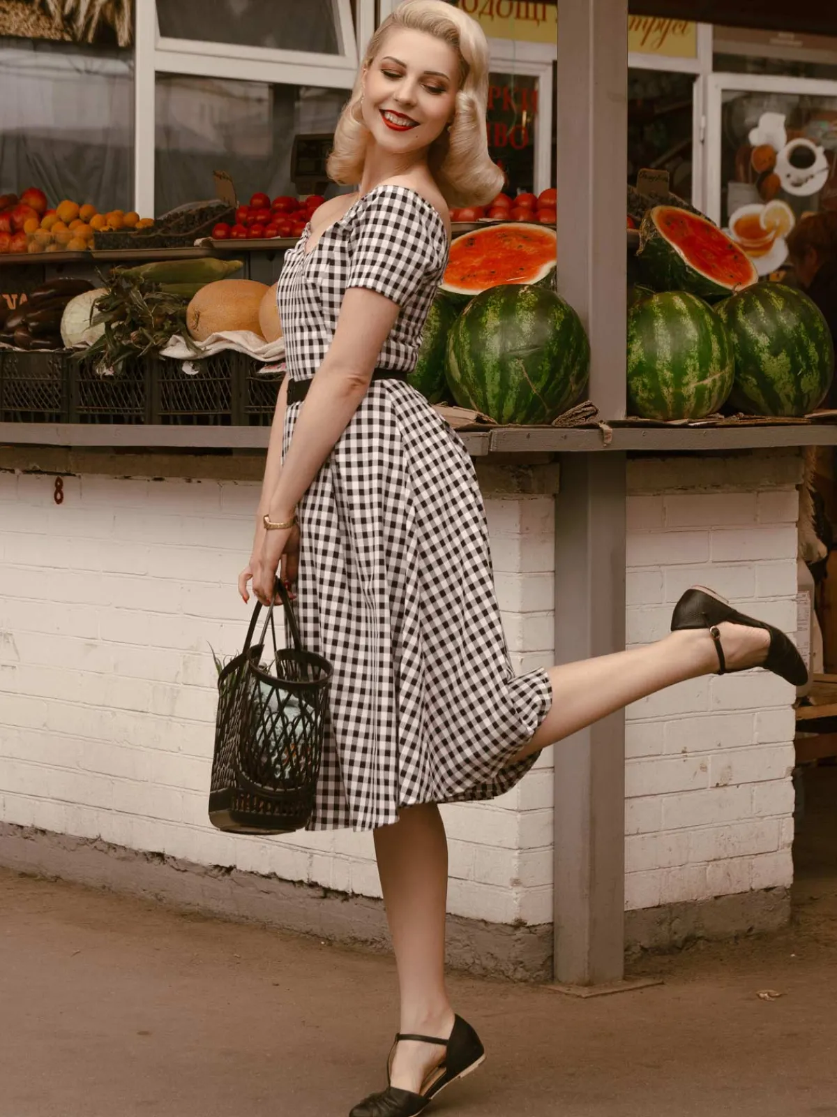 Best Retro Stage 1950s Plaid Swing Dress Black