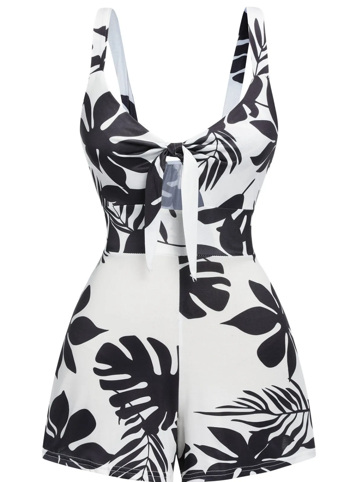 Clearance Retro Stage 1950s Plants Print Hollow Romper Black