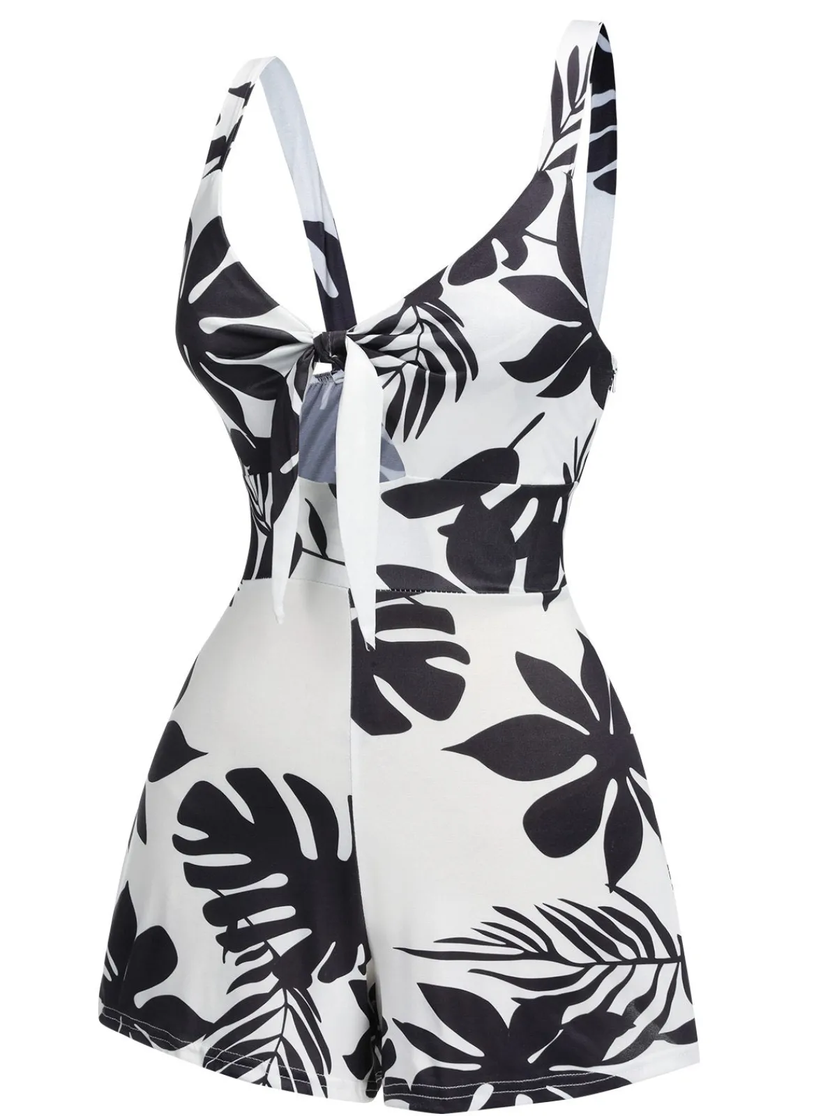 Clearance Retro Stage 1950s Plants Print Hollow Romper Black