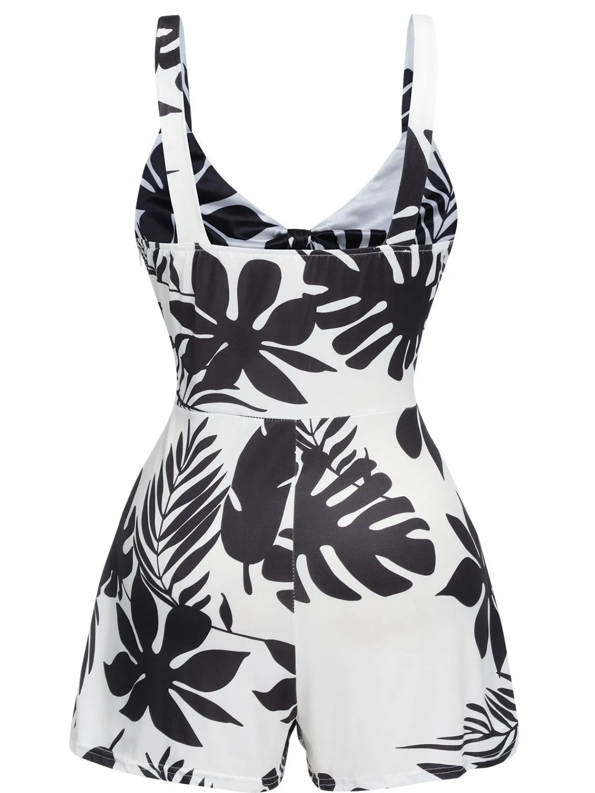Clearance Retro Stage 1950s Plants Print Hollow Romper Black