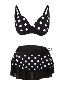 Clearance Retro Stage 1960s Polka Dot Bikini Set with Skirt Black