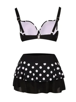 Clearance Retro Stage 1960s Polka Dot Bikini Set with Skirt Black
