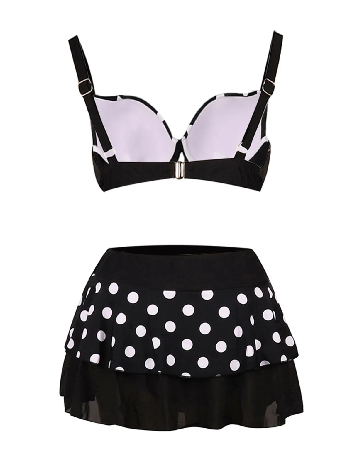 Clearance Retro Stage 1960s Polka Dot Bikini Set with Skirt Black