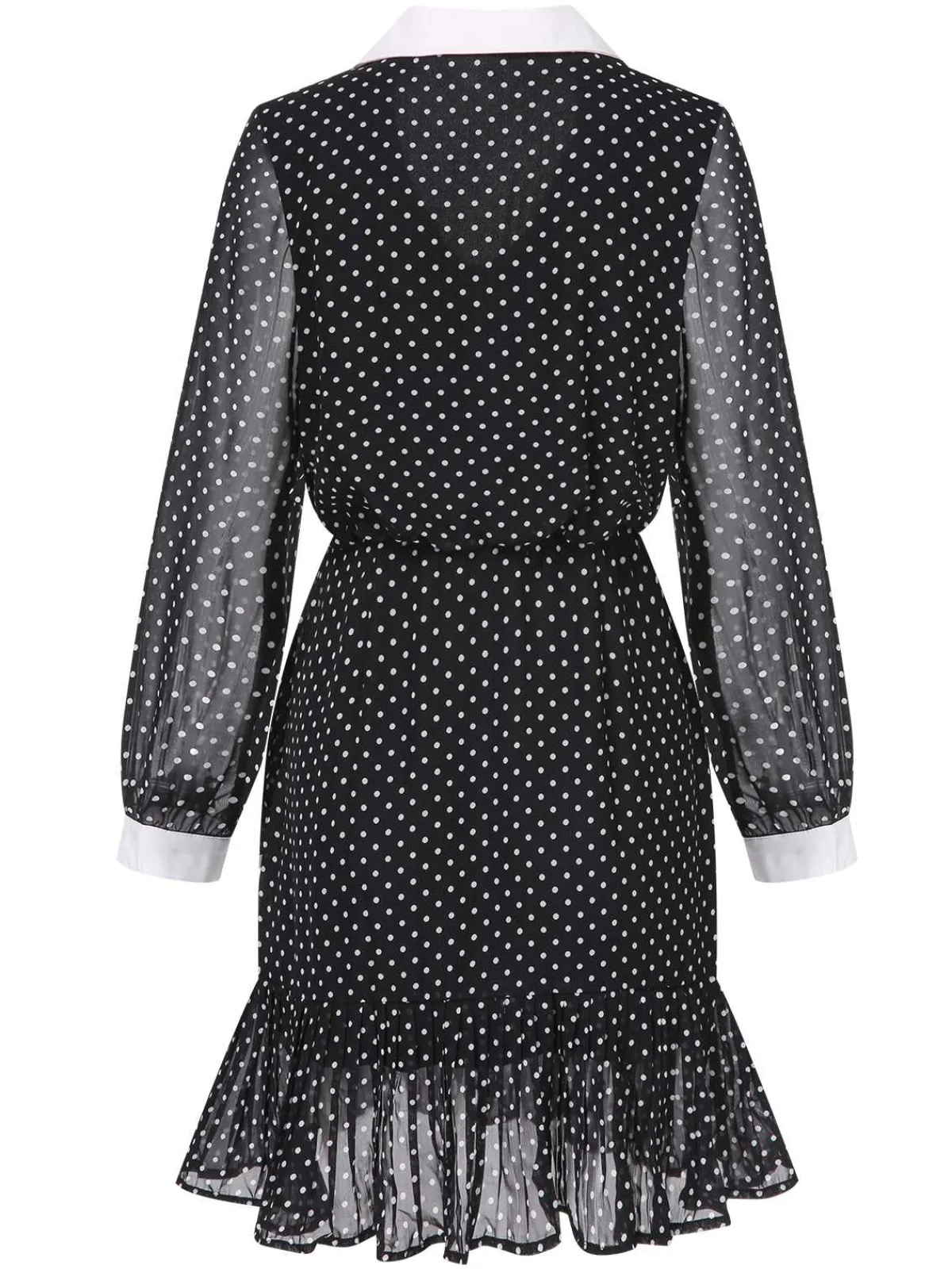 Best Retro Stage 1940s Polka Dot Contrast Collar Dress Black