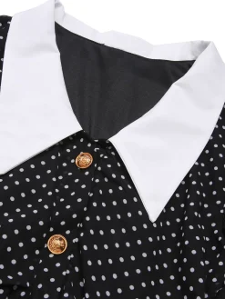 Best Retro Stage 1940s Polka Dot Contrast Collar Dress Black