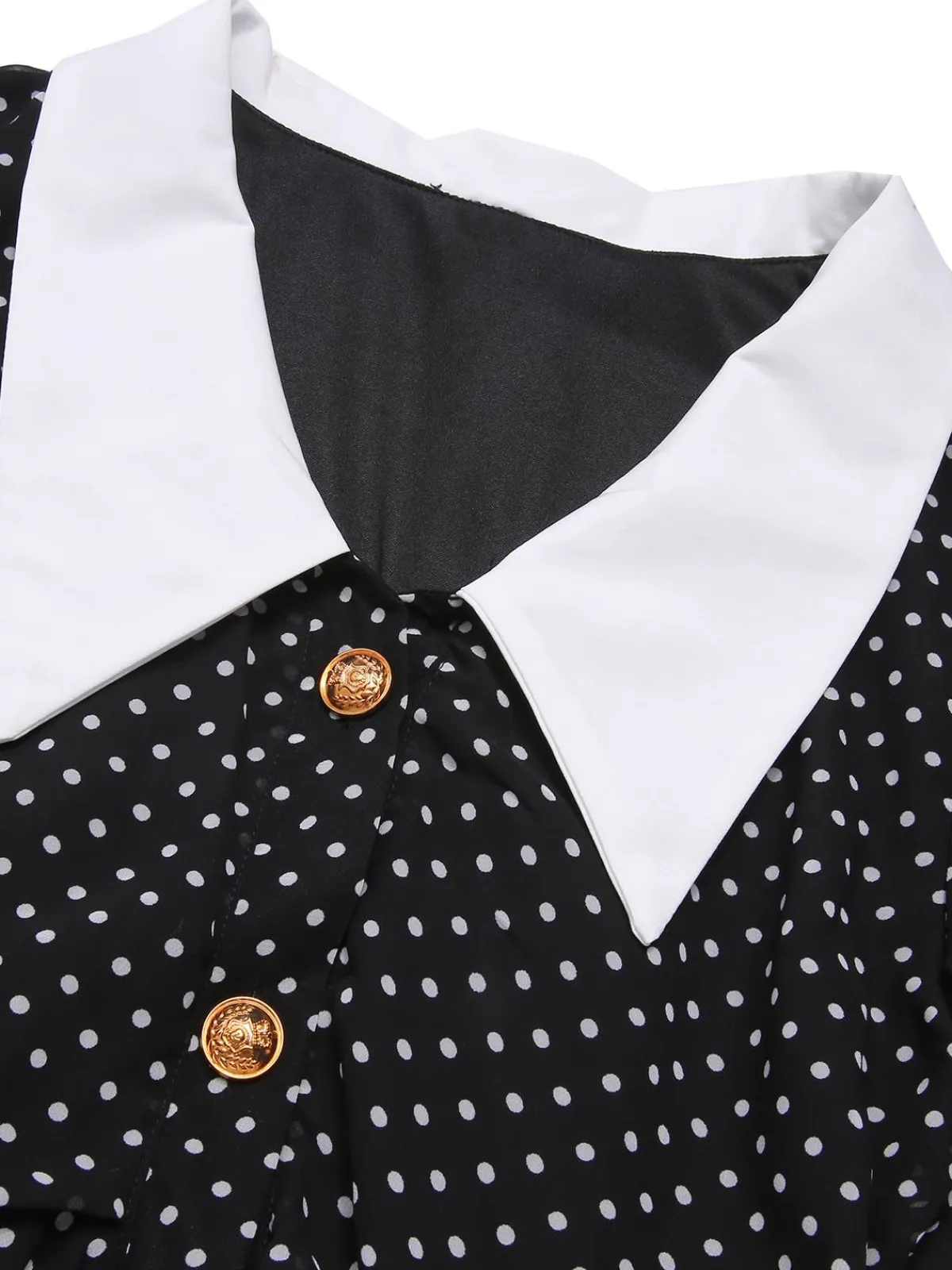 Best Retro Stage 1940s Polka Dot Contrast Collar Dress Black