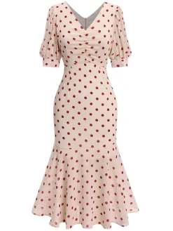 Fashion Retro Stage Black 1930s Polka Dot Mermaid Dress