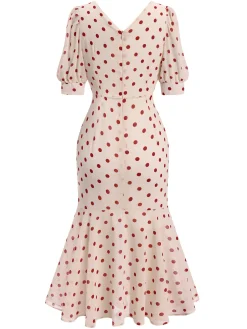 Fashion Retro Stage Black 1930s Polka Dot Mermaid Dress