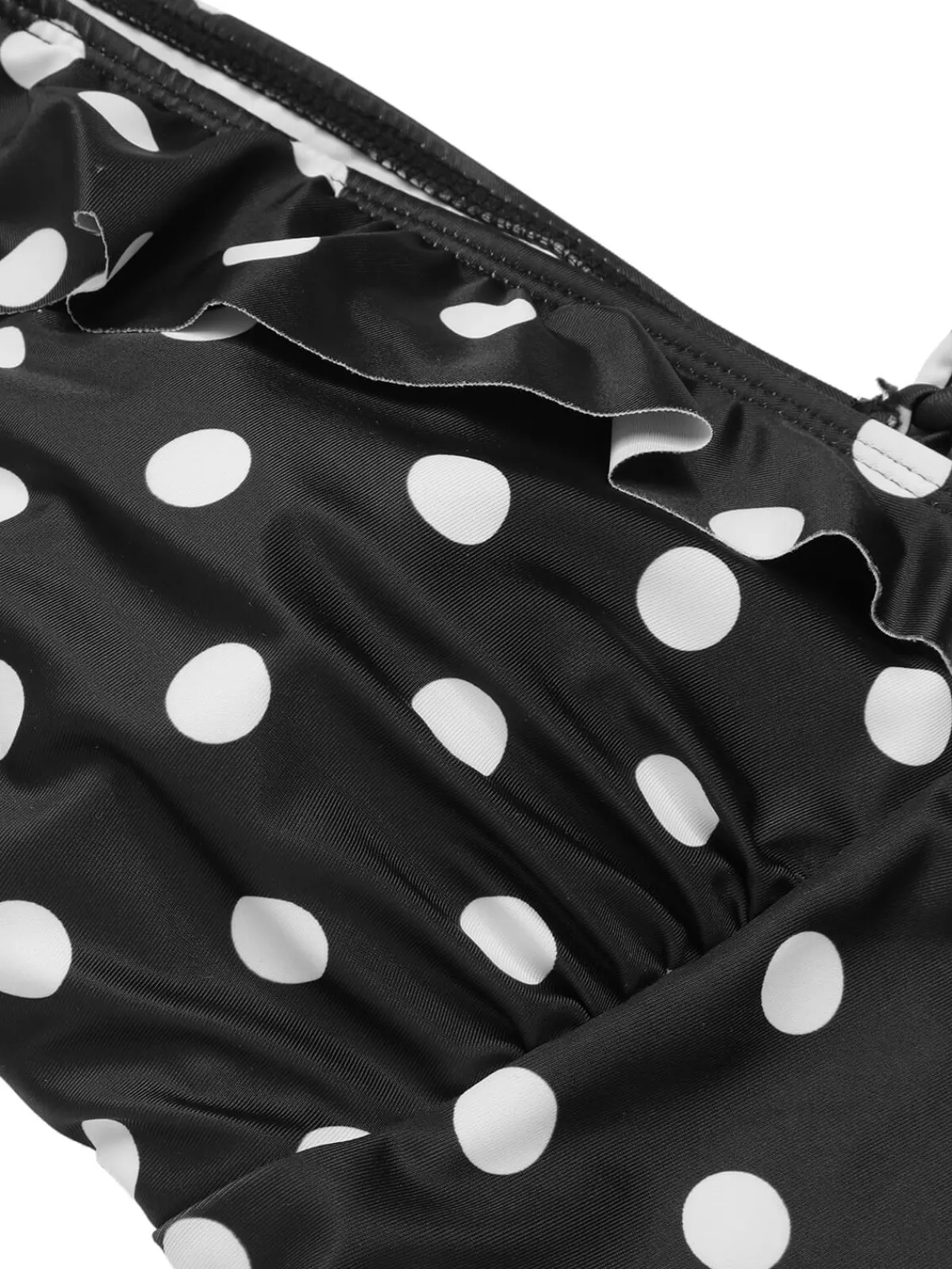 Sale Retro Stage 1950s Polka Dot Ruffle V-Neck Swimsuit Black
