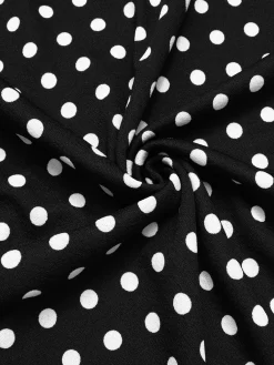 Sale Retro Stage 1940s Polka Dot Scoop Neck Patchwork Dress Black