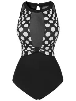 New Retro Stage 1950s Polka Dot Swimsuit Black