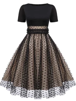 Sale Retro Stage Black 1950s Polka Dot Swing Vintage Dress