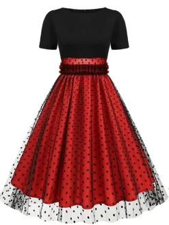 Sale Retro Stage Black 1950s Polka Dot Swing Vintage Dress